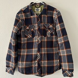 Men's Navy and Orange Plaid Flannel.